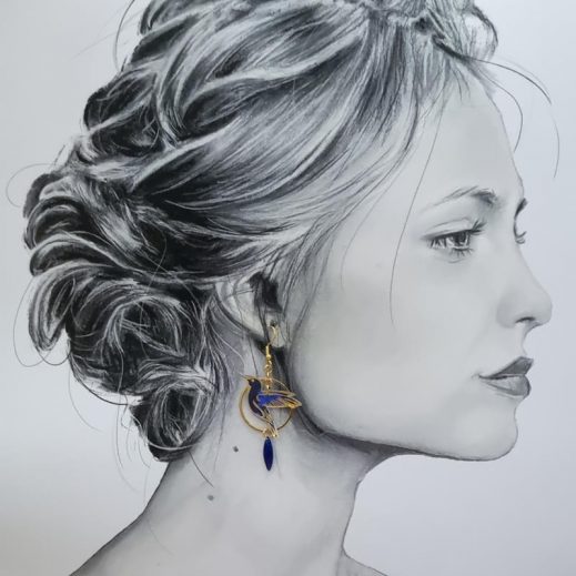 Boucles d'oreilles Colibri et Guadeloupe en liberty Capel Indigo Boucles d'oreilles Colibri et Guadeloupe en liberty Capel Indigo