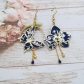 Boucles d'oreilles papillon et orchidée en liberty Capel Navy