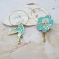 Boucles d'oreilles grandes créoles fleurs de cerisier et colibri en TISSU liberty Capel Mint