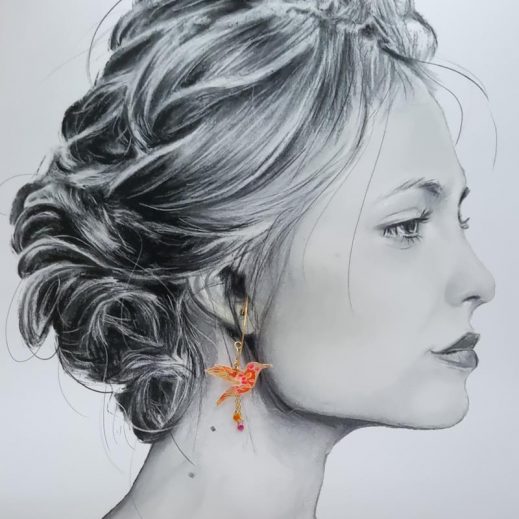Boucles d'oreilles grandes créoles fleurs de cerisier et colibri en TISSU Petit Pan Calendula rose Boucles d'oreilles grandes créoles fleurs de cerisier et colibri en TISSU Petit Pan Calendula rose