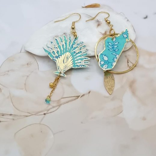 Boucles d'oreilles arbre du voyageur et Madagascar en liberty Capel mint