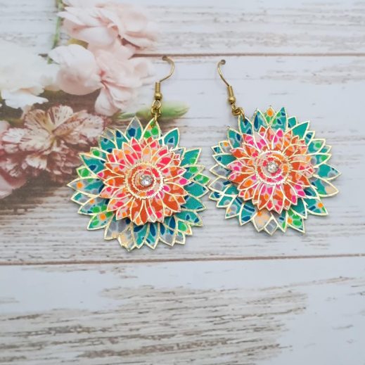 Boucles d'oreilles grands tournesols en Tissu Petit Pan Calendula