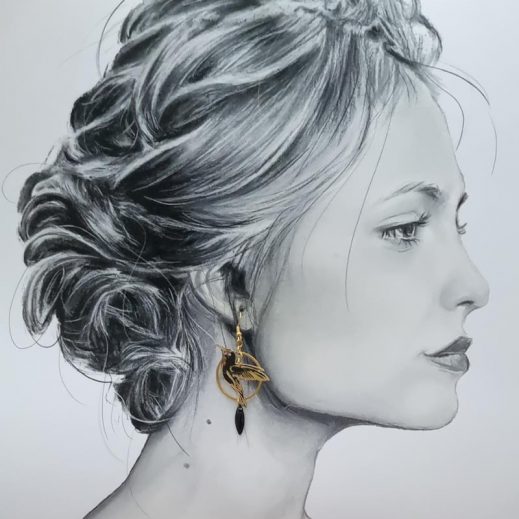 Boucles d'oreilles colibri et fleur de cerisier en liberty Erica noir Boucles d'oreilles colibri et fleur de cerisier en liberty Erica noir