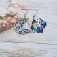 Boucles d'oreilles papillon et hibiscus en liberty Strawberry thief denim