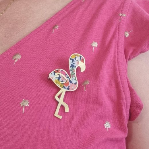 Broche Flamant rose en liberty libby tangerine Broche Flamant rose en liberty libby tangerine