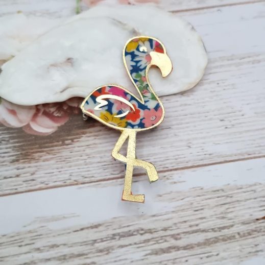 Broche Flamant rose en liberty libby tangerine