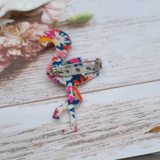 Broche Flamant rose en liberty libby tangerine Broche Flamant rose en liberty libby tangerine