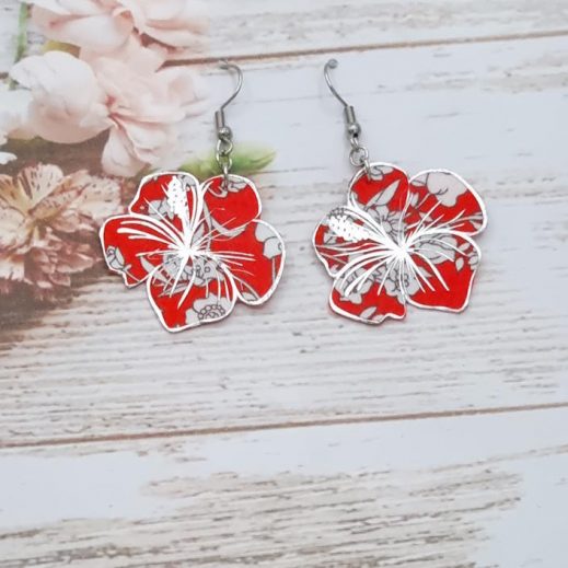 Boucles d'oreilles Hibiscus en liberty Summer blooms coquelicot
