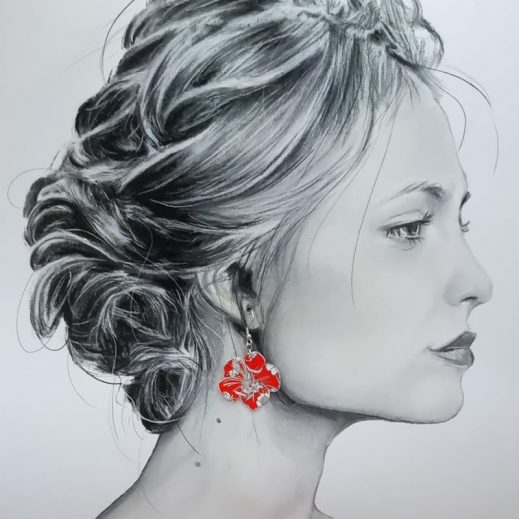 Boucles d'oreilles Hibiscus en liberty Summer blooms coquelicot Boucles d'oreilles Hibiscus en liberty Summer blooms coquelicot