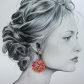 Boucles d'oreilles grands tournesols en Tissu japonais Sakura rouge