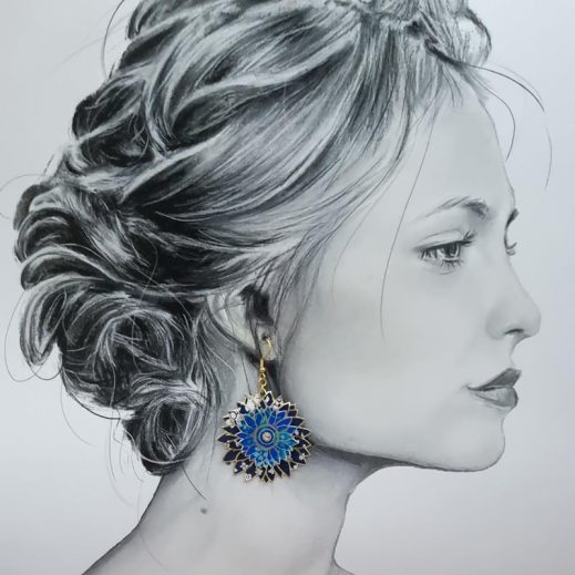 Boucles d'oreilles grands tournesols en Tissu Petit Pan hanako et liberty capel bleu Boucles d'oreilles grands tournesols en Tissu Petit Pan hanako et liberty capel bleu