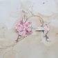 Boucles d'oreilles grandes créoles fleurs de cerisier et colibri en TISSU liberty Mitsi Valéria rose