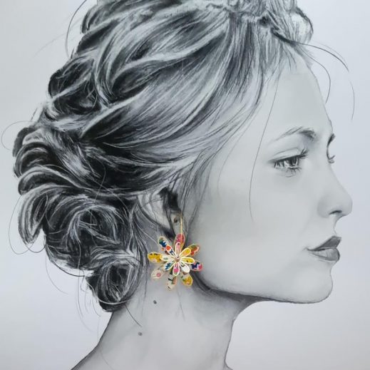 Boucles d'oreilles grandes créoles Marguerites en tissu liberty Libby Tangerine Boucles d'oreilles grandes créoles Marguerites en tissu liberty Libby Tangerine