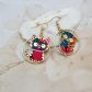 Boucles d'oreilles chat Kawaï en TISSU Ciara pétrole