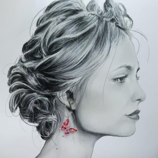 Boucles d'oreilles papillon et fleur de tiaré en TISSU japonais Sakura rouge Boucles d'oreilles papillon et fleur de tiaré en TISSU japonais Sakura rouge