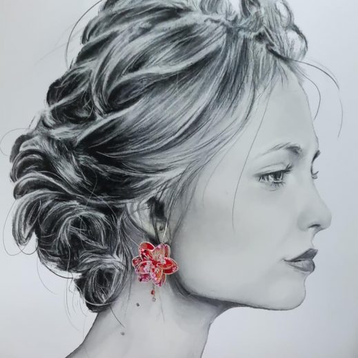 Boucles d'oreilles papillon et fleur de tiaré en TISSU japonais Sakura rouge Boucles d'oreilles papillon et fleur de tiaré en TISSU japonais Sakura rouge