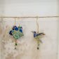 Boucles d'oreilles grandes créoles fleur de cerisier et colibri en TISSU japonais Sakura bleu