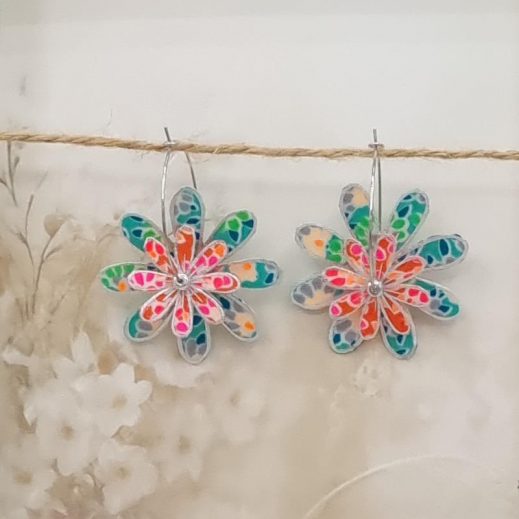 Boucles d'oreilles grandes créoles Marguerites en tissu Petit Pan Calendula Boucles d'oreilles grandes créoles Marguerites en tissu Petit Pan Calendula