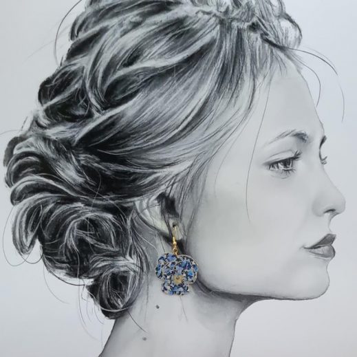 Boucles d'oreilles papillon et pensée en TISSU liberty pepper blues Boucles d'oreilles papillon et pensée en TISSU liberty pepper blues