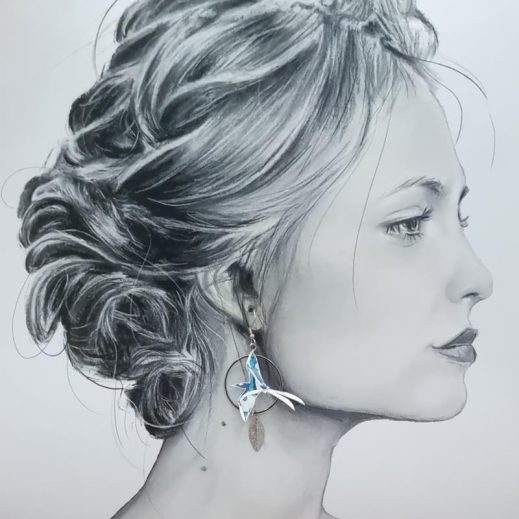 Boucles d'oreilles oiseau Paille en queue et La Réunion en liberty Lilly jane bleu Boucles d'oreilles oiseau Paille en queue et La Réunion en liberty Lilly jane bleu