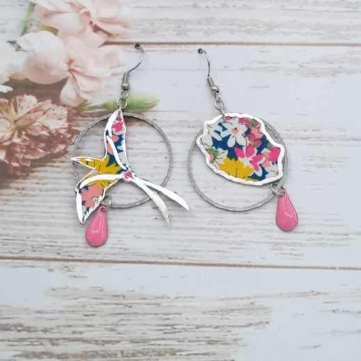 Boucles d'oreilles oiseau Paille en queue et La Réunion en liberty Libby Tangerine