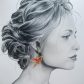 Boucles d'oreilles grandes créoles Coquelicot et colibri en tissu japonais moiré rouge