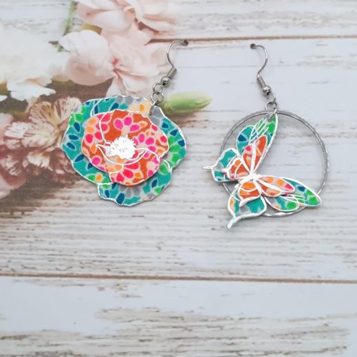 Boucles d'oreilles papillon et coquelicot en TISSU Petit Pan Calendula