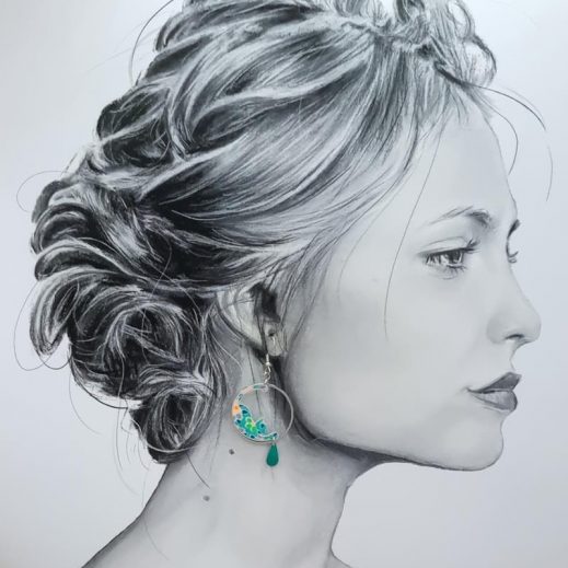 Boucles d'oreilles chats en tissus Petit Pan Calendula vert Boucles d'oreilles chats en tissus Petit Pan Calendula vert