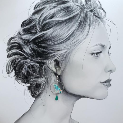 Boucles d'oreilles chats en tissus Petit Pan Calendula vert Boucles d'oreilles chats en tissus Petit Pan Calendula vert