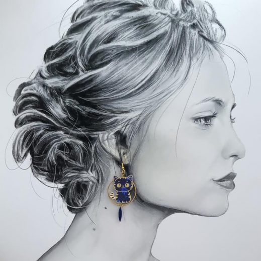 Boucles d'oreilles chat Kawaï en TISSU Capel indigo Boucles d'oreilles chat Kawaï en TISSU Capel indigo