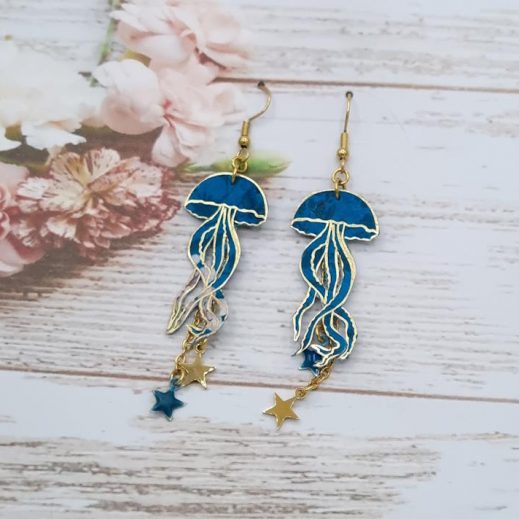 Boucles d'oreilles méduses en liberty Maya bleu