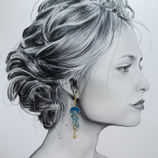 Boucles d'oreilles méduses en liberty Maya bleu Boucles d'oreilles méduses en liberty Maya bleu