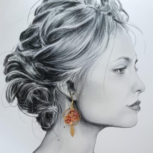 Boucles d'oreilles chat Kawaï en TISSU liberty Ciara fauve Boucles d'oreilles chat Kawaï en TISSU liberty Ciara fauve