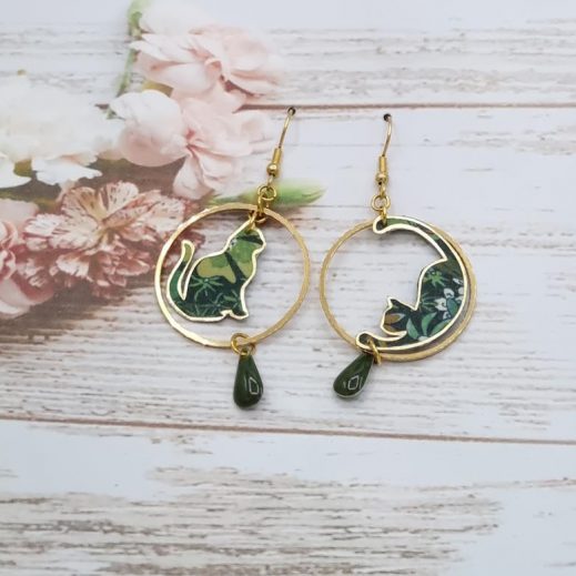 Boucles d'oreilles chats en liberty Ciara botanique
