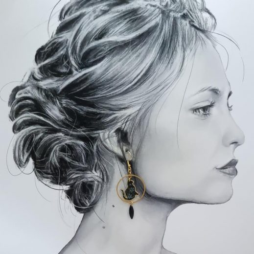 Boucles d'oreilles chats en liberty Erica noir Boucles d'oreilles chats en liberty Erica noir