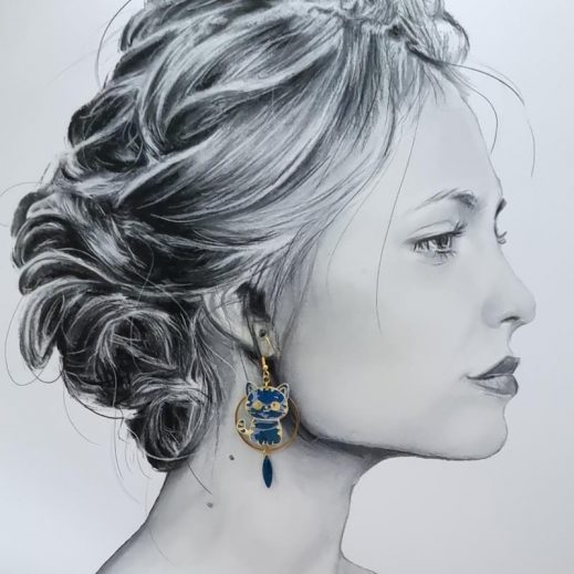 Boucles d'oreilles chat Kawaï en TISSU liberty Poppy and Daisy Colvert Boucles d'oreilles chat Kawaï en TISSU liberty Poppy and Daisy Colvert