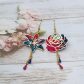 Boucles d'oreilles rose et fleur de lys en TISSU liberty Ciara pétrole