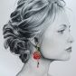 Boucles d'oreilles rose et fleur de lys en TISSU liberty Ciara pétrole