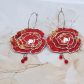 Boucles d'oreilles petites créoles Coquelicot en tissu japonais moiré rouge
