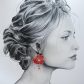 Boucles d'oreilles petites créoles Coquelicot en tissu japonais moiré rouge