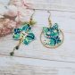 Boucles d'oreilles chat Kawaï et orchidée en TISSU Petit Pan Wasabi vert