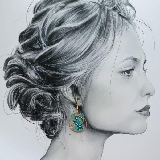 Boucles d'oreilles chat Kawaï et orchidée en TISSU Petit Pan Wasabi vert Boucles d'oreilles chat Kawaï et orchidée en TISSU Petit Pan Wasabi vert