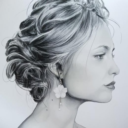 Boucle d'oreille A l'UNITE fleur de cerisier en liberty IANTHE Boucle d'oreille A l'UNITE fleur de cerisier en liberty IANTHE