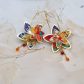 Boucles d'oreilles grandes créoles Fleurs de Tiaré en tissu Liberty Margareth Annie bleu et orange