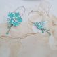 Boucles d'oreilles grandes créoles fleur de cerisier et colibri en TISSU liberty Capel mint