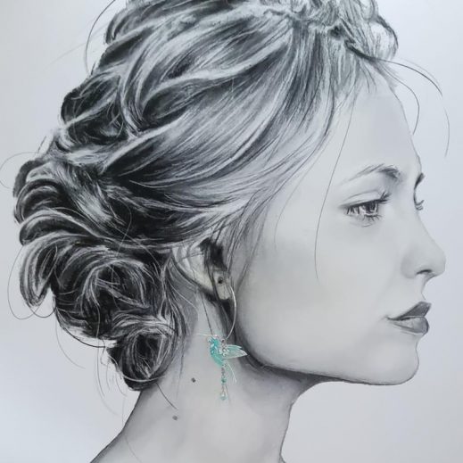 Boucles d'oreilles grandes créoles fleur de cerisier et colibri en TISSU liberty Capel mint Boucles d'oreilles grandes créoles fleur de cerisier et colibri en TISSU liberty Capel mint