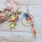 Boucles d'oreilles Perroquet et fleurs de tiaré en liberty Margareth annie bleu et orange