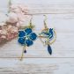 Boucles d'oreilles colibri et fleur de cerisier en liberty Maya bleu