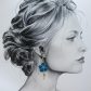 Boucles d'oreilles colibri et fleur de cerisier en liberty Maya bleu
