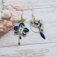Boucles d'oreilles colibri et orchidée en liberty Erica navy